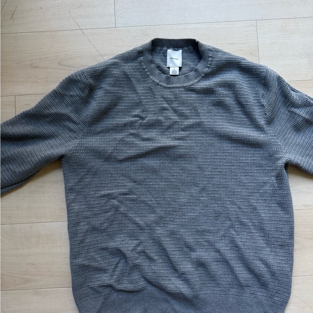 Calvin Klein Charcoal Grey Crewneck Sweater Timeless Knit Design